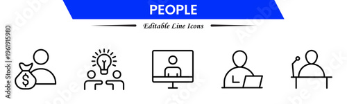 People icons depicting individuals, groups, community, diversity, profiles, communication, teamwork, social interaction, networking, relationships, collaboration, connection, and human activities.