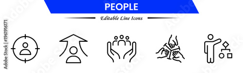 People icons depicting individuals, groups, community, diversity, profiles, communication, teamwork, social interaction, networking, relationships, collaboration, connection, and human activities.
