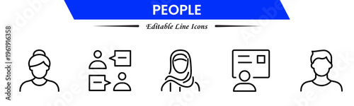 People icons depicting individuals, groups, community, diversity, profiles, communication, teamwork, social interaction, networking, relationships, collaboration, connection, and human activities.