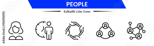 People icons depicting individuals, groups, community, diversity, profiles, communication, teamwork, social interaction, networking, relationships, collaboration, connection, and human activities.