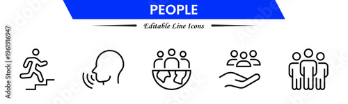 People icons depicting individuals, groups, community, diversity, profiles, communication, teamwork, social interaction, networking, relationships, collaboration, connection, and human activities.