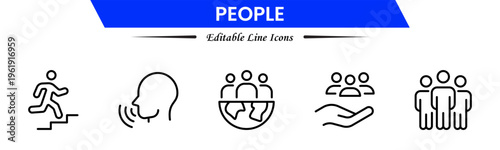 People icons depicting individuals, groups, community, diversity, profiles, communication, teamwork, social interaction, networking, relationships, collaboration, connection, and human activities.
