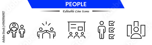 People icons depicting individuals, groups, community, diversity, profiles, communication, teamwork, social interaction, networking, relationships, collaboration, connection, and human activities.