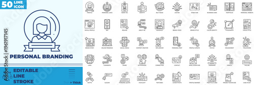Personal Branding Line Editable Icons set
