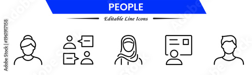 People icons depicting individuals, groups, community, diversity, profiles, communication, teamwork, social interaction, networking, relationships, collaboration, connection, and human activities.