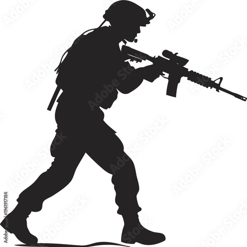 Soldier Silhouette Vector Icon - Military Special Forces with Assault Rifle