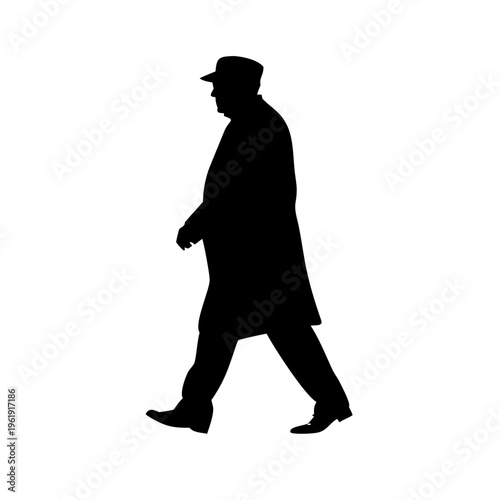 Elderly Man Walking Silhouette Vector - Senior Citizen in Coat and Flat Cap Icon