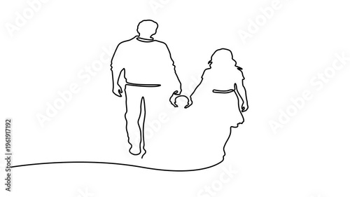 Animated self drawing of continuous one line drawing of Happy family hugging.  Father, Mother and son animation drawing. Full length one line animation. 4k video