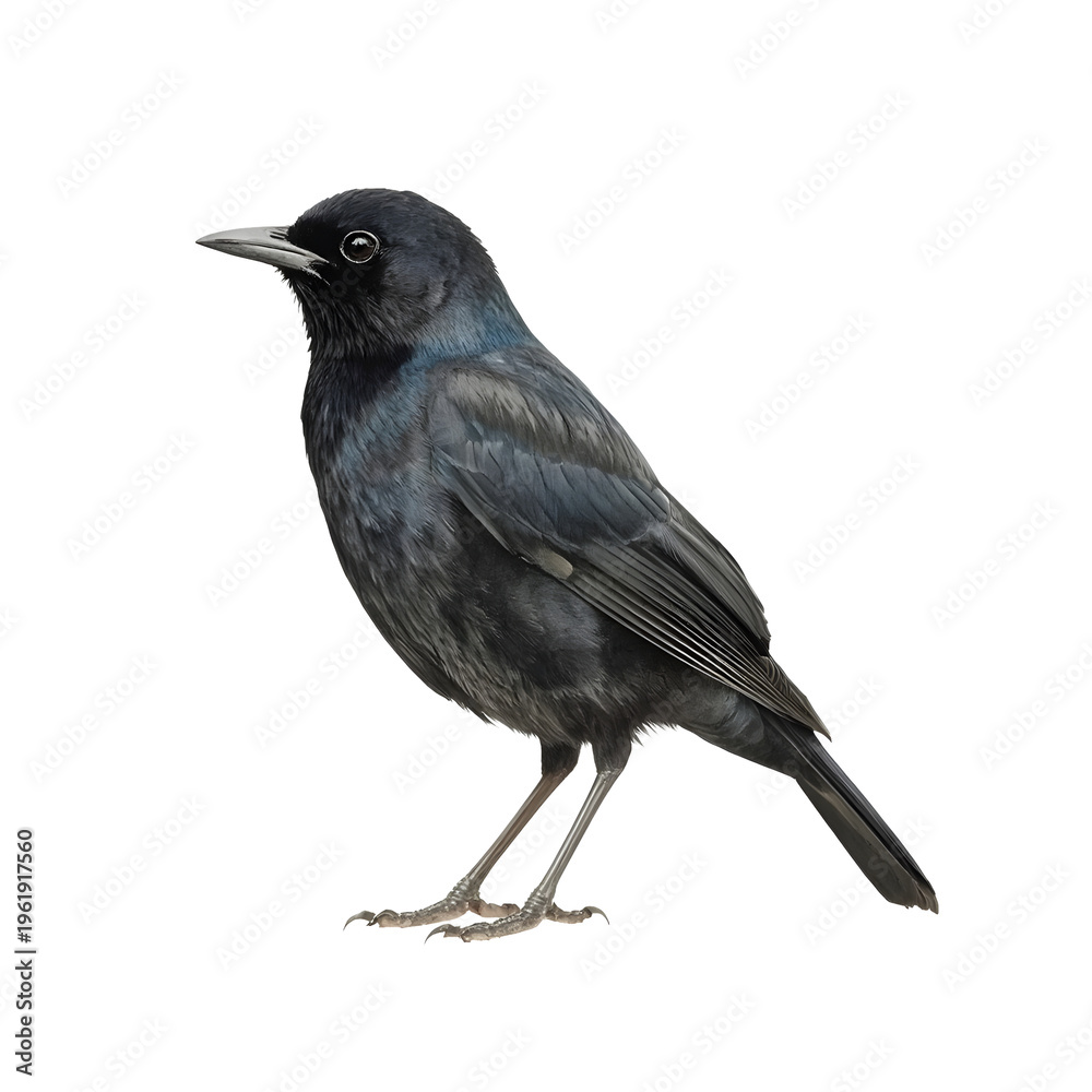 Fototapeta premium Realistic illustration of a brewer's blackbird perched on a white background