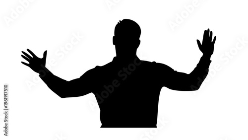 Raised Hand Silhouette Man Waving Vector Icon - Success and Victory Sign
