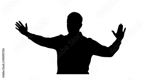 Raised Hand Silhouette Man Waving Vector Icon - Success and Victory Sign
