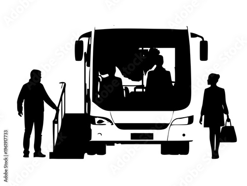 Bus Station Icon - Commuter Boarding City Transport Silhouette Vector Illustration