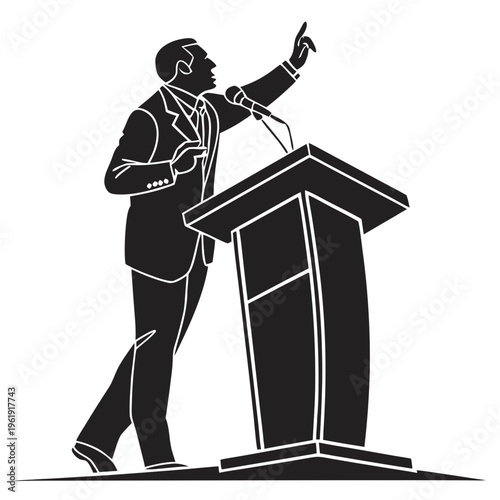 Motivational Speaker Silhouette - Public Speaking Presentation Vector Icon