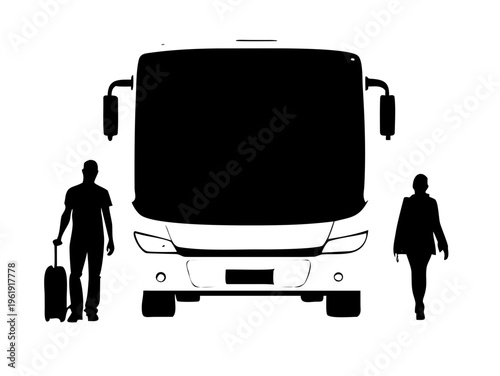 Bus Station Icon - Commuter Boarding City Transport Silhouette Vector Illustration
