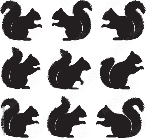 Collection of squirrel silhouettes in various poses and orientations