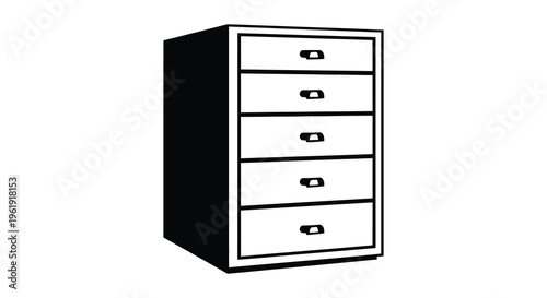A black silhouette of a five drawer filing cabinet
