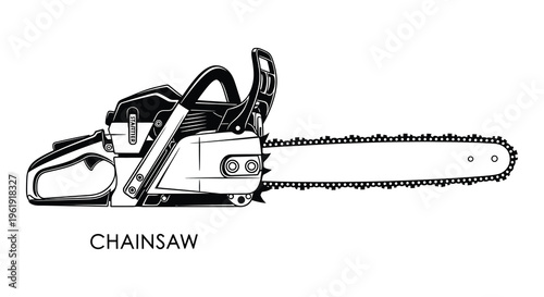 Detailed illustration of a chainsaw showcasing its mechanical design silhouette