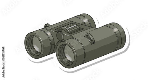 A pair of dark green binoculars.