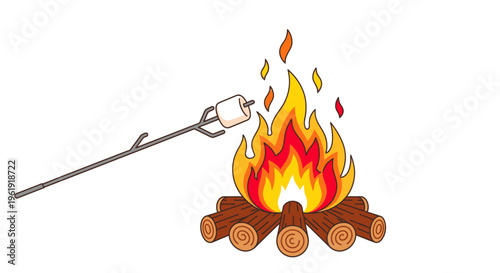 A cartoon campfire with a toasting marshmallow.