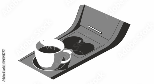 Coffee cup on car console holder.