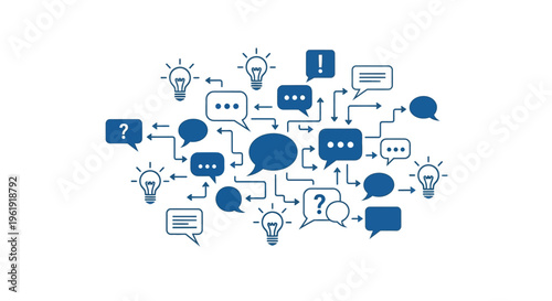 Blue icons representing ideas communication and problem solving concepts