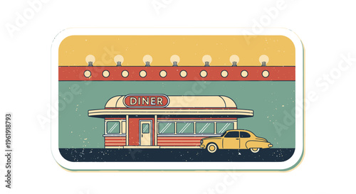 Vintage American diner with classic car.