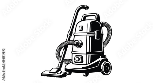 Vintage vacuum cleaner illustration in a stark black silhouette