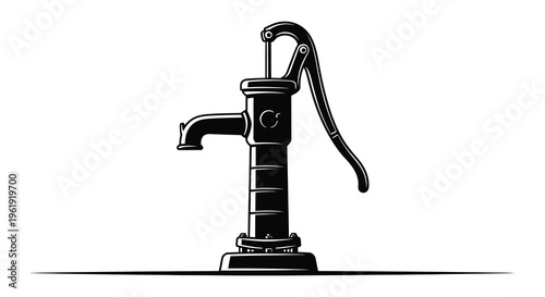 Vintage water pump illustration in a striking black silhouette