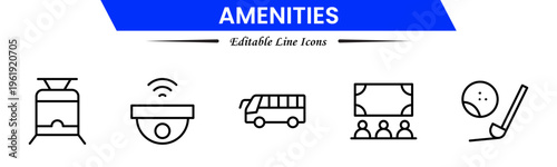 Amenities icons depicting facilities, services, comfort, convenience, hospitality, utilities, features, accommodation, leisure, accessibility, essentials, infrastructure, support, and modern living.