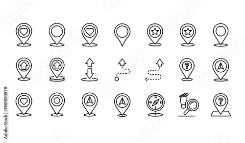 Map Position Marker Icons Set – GPS Navigation Location Pin Line Vector Collection