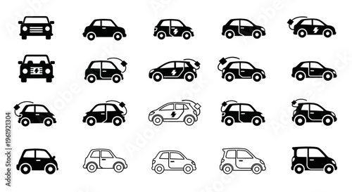 Electric Car Icons: Modern Vehicles, Eco-Friendly Transport, and Sustainable Energy Symbols