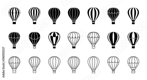 Hot Air Balloon Icons Set: Vintage & Modern Designs for Travel and Adventure