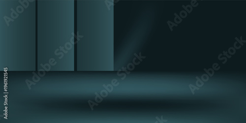 Abstract geometry studio scene with shadow and light. Blue background for luxury product display showroom mockup. Minimal interior aesthetic with empty space, geometric line, square, corner