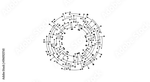 Abstract circular pattern constructed from interconnected lines and nodes