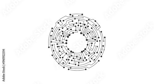 Cuadro en lienzo Abstract circular network of black lines and nodes on a white background