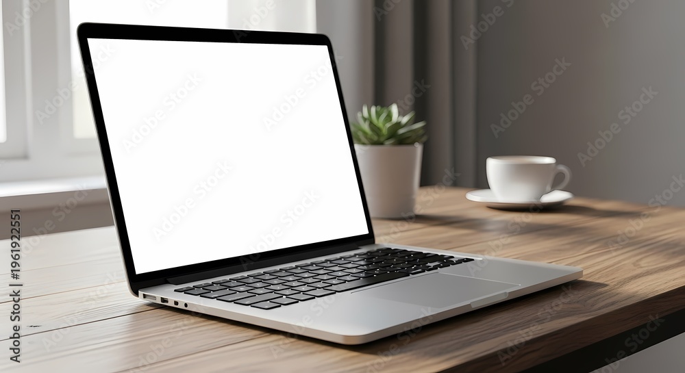 Fototapeta premium Laptop workspace with coffee cup aesthetic setup