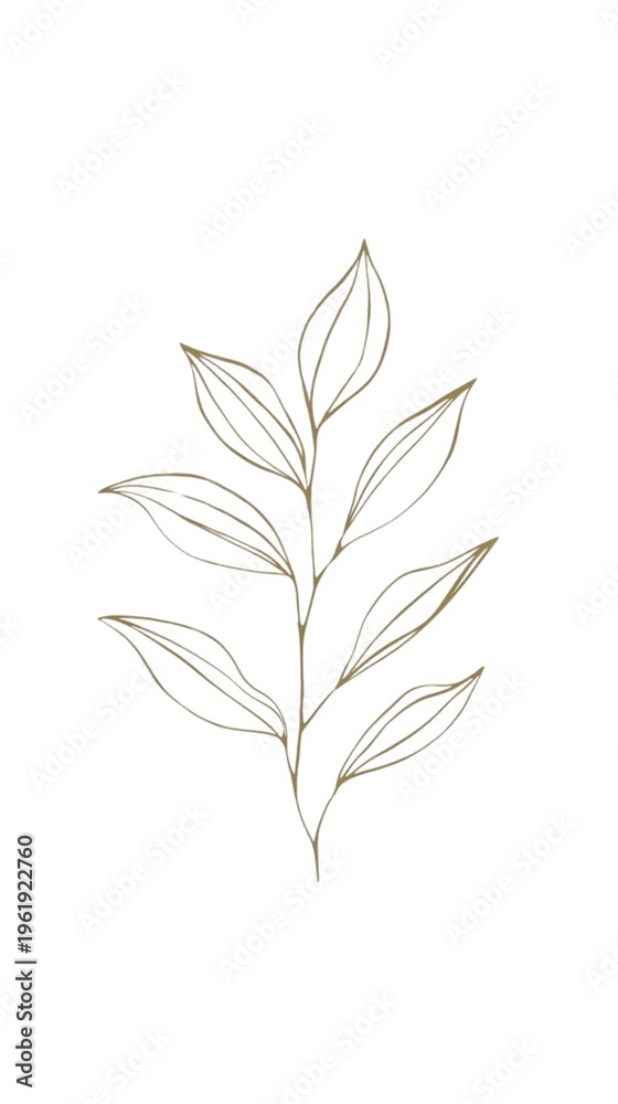 Fototapeta premium Golden line drawing of a plant with multiple leaves on stem