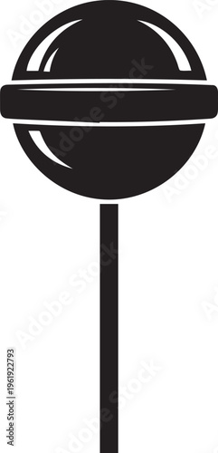 Lollipop candy silhouette icon on long stick for sweet shop branding kids treats and candy store decorations on transparent base.