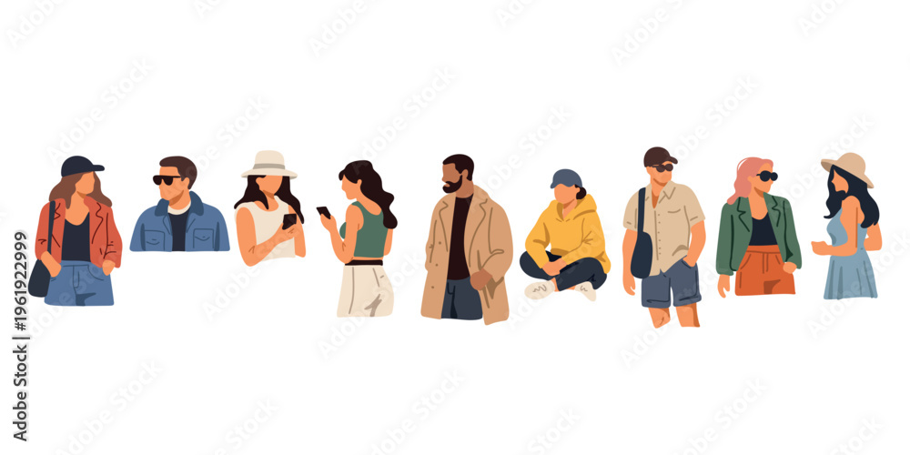 Fototapeta premium group of stylish men and women isolated on white background