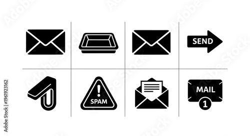 Email Icons Set: Envelopes, Spam, Send, Mailbox, and More - Communication Symbols