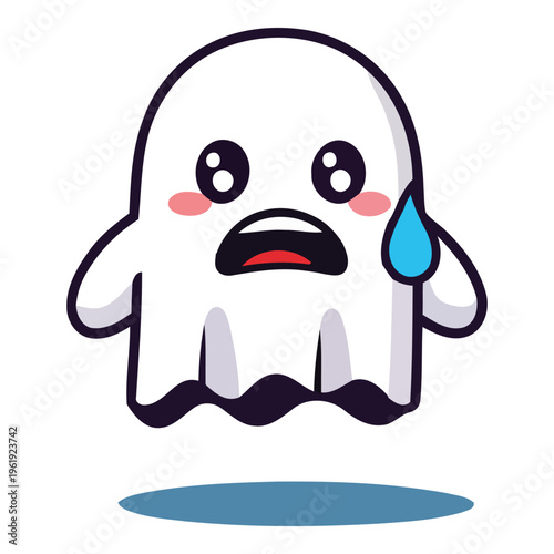 Distressed Cartoon Ghost Character Icon Expressing Worry or Fear