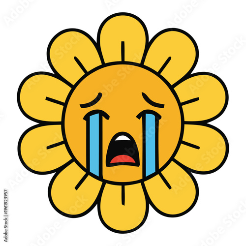 Unhappy Sunflower Character Weeping Tears Emoji