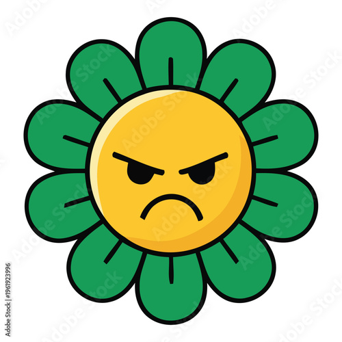 Angry Flower Emoji with Green Petals