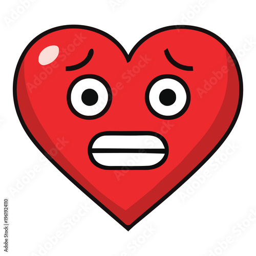 Nervous Red Heart Character Expressing Distress