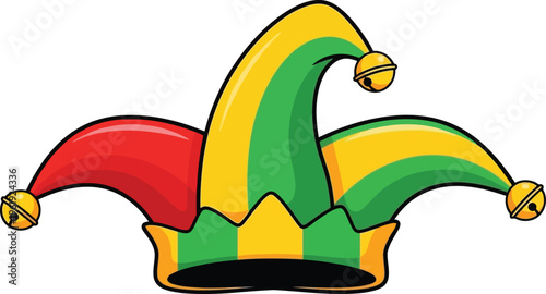 Colorful Jester Hat with Golden Bells for Carnival and Circus Celebration