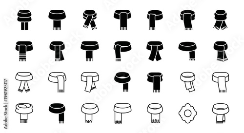 Collection of Scarf Icons: Winter Fashion Accessories, Warm Clothing, Style Variations