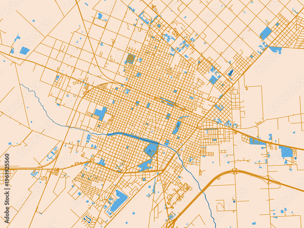 Obraz premium City map poster of Pergamino, Argentina – mustard-gold streets on cream
