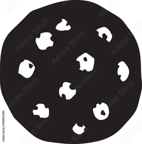 Cookie silhouette for sweet treat and confectionery advertising round biscuit icon for bakery and snack packaging design.