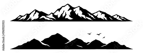 Mountain Range Silhouettes Vector Isolated on White Background
