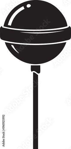 Lollipop candy silhouette on stick with highlight detail isolated for confectionery shop branding or sugary dessert food design.